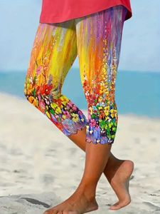 Damesbroek capris zomer dames casual kleurrijke kanten decoratie bijgesneden broek bedrukte slanke fit kanten lange benen y240422