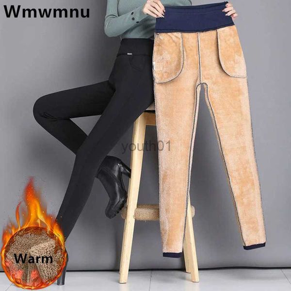 Pantalons pour femmes Capris Super chaud hiver crayon pantalon femmes grande taille 6xl épaissir polaire doublé mince pantalons taille haute bureau laine d'agneau Fluff Leggings zln231113