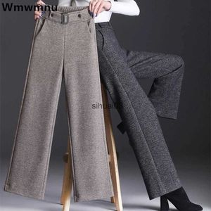 Pantalon femme Capris laine épaisse mélangée pantalons droits pantalons larges en laine pour femme sac élégant et à la mode taille haute Pantalon chaud automne et hiver L2403