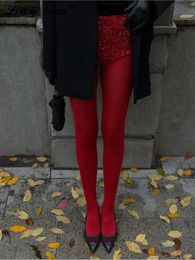 Pantalons pour femmes Capris épaissir chaud rouge Leggings femmes noël Plus velours taille haute femme pantalon hiver année Match tous les pantalons minces dame 231219