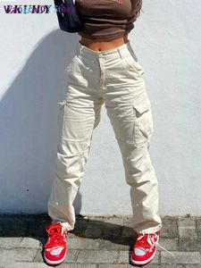 Pantalons Femme Capris Vintage Cargo pantalon Baggy jean femmes mode 90 s Streetwear poches salopette ArmyGreen taille haute ample Y2k Denim pantalon 0320H23