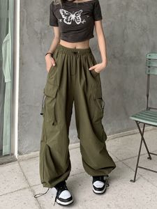 Pantalon Femme Capris Poches Vintage Pantalon Cargo Cordon Taille Haute Streetwear Harajuku Baggy Pantalon Large Jambe Femmes Y2k Mode Coréenne Bas 230310