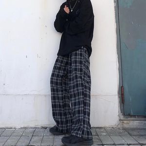 Damesbroek Caprip Vintage Punk Harajuku Plaid Hip Hop Casual Groot Maat Gothic Losse Rechte Zwarte Stijl Ins Streetwear Fashion