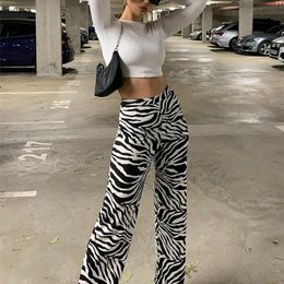 Damesbroek capris wannathis zebra print wide been broek sexy hoge taille herfst vrouwen mode casual vrouwelijk streetwear 221007