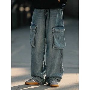 Pantalones de mujer Capris Lavado de productos de bolsillo grandes para hombres y mujeres Calles de moda Jeans heterosexuales Harajuku Pantalones de hip-hop Q240508