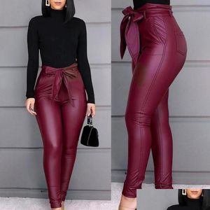 Pantalon féminin Capris usure résistante Femmes Pu Le cuir à vent Vente à vent Solide pantalon Skinny For Drop Livilor Apparel Vêtements Dhrdj