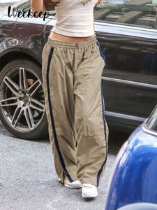 Pantalon femme Capris Weekeep kaki jambe large pantalon décontracté mode streetwear couleur contrastée Baggy pantalon de survêtement pour femme y2k pantalon de jogging esthétique 230421