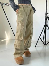 Pantalones de mujer Capris Weekeep Street Style Jeans Khaki Baggy Big Pocket Denim Cargo Pants Low Rise Casual Mom Jeans y2k Grunge Vintage Mujer Pantalones Nuevo L230310