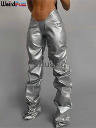 Pantalons pour femmes Capris Weird Puss en forme de V taille basse Y2K pantalons femmes 2021 mode empilé faux cuir pantalon décontracté sauvage chaud rue maigre bas J230705