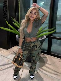 Dames Broek Capri WESAYNB y2k Kleding Parachute Cargo Broek Voor Vrouwen 2022 Groene Casual Print Camouflage Broek Baggy Rechte Broek Streetwear J230605