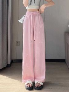 Damesbroeken capri brede been losse broek voor vrouwen 2024 lente zomer nieuwkomers hoge elastische taille Chinese stijl broek volledige lengte broeken y240509