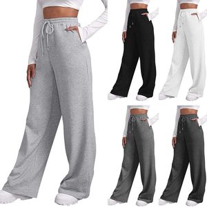 Pantalons pour femmes Capris pantalons à jambes larges pour femmes pantalons de survêtement doublés en polaire pantalon droit bas tout-mathés uni Fitness Joggers pantalon voyage Basicl231026