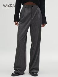 Damesbroek capris wixra vrouwen casual broek zipper high taille pakket gestreepte kantoor dame stijlvol los rechte broek 230413