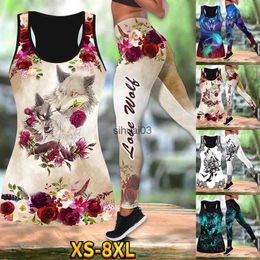 Pantalons pour femmes Capris Wolf et Dreamcatcher 3D imprimé sans manches femmes débardeur d'été grande taille débardeur de yoga ensemble 4 couleurs XS-8XLL2403
