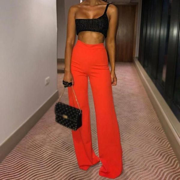 Pantalon femme Capris femme décontracté solide ample jambe large Orange pantalon femme Streetwear