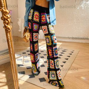 Pantalon femme Capris femme Crochet plage BOHO taille haute fait main Wed Leg Pant T230503