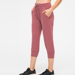 Pantalones de mujer Capris Mujer Crop Running Active Lounge Jogger Capris con bolsillos laterales Naked Feeling Leggings Cintura con cordón de buena calidad 230413