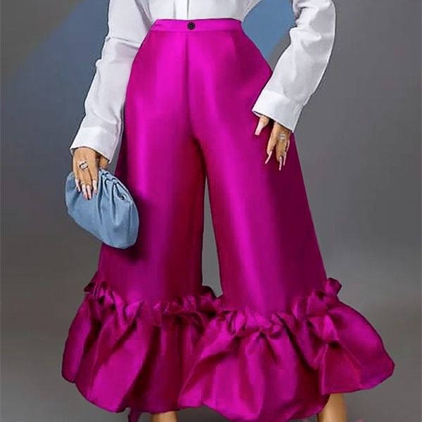 Pantalon Femme Capris Femmes Taille Haute Flare Large Jambe Grande Taille Brillant Fuchsia Bell Bottoms Pantalon Dressy Femme Trendy Party Club Tenues 4XL 221103