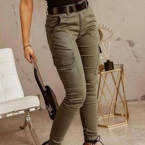 Pantalons pour femmes Capris Femmes Pantalon de jogging en plein air Pantalon tactique Streetwear Casual Cargo Zipper Poches Bouton Bureau Lady Pantalon