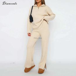 Pantalons pour femmes Capris Femmes Pantalons tricotés côtelés Costume Style décontracté Dames Chaud Fermeture éclair Haut Pantalon Coupe Ample Col Rabattu Taille Haute Tenue Quotidienne L231211