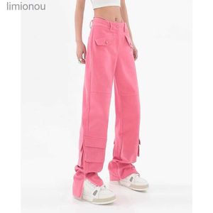 Damesbroeken Capri Dames Roze Cargo Jeans Zak Recht Vintage Street chic Hoge taille Casual Mode Baggy Wijde pijpen Split Denim Broek DamesL240110