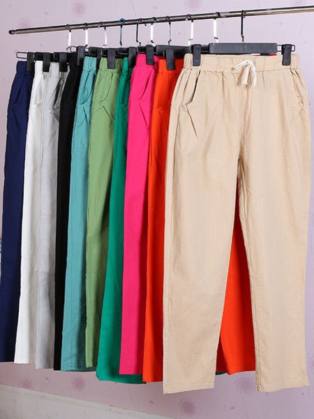 Pantalons pour femmes Capris Pantalons en lin pur coton pour femmes décontractés sarouel taille élastique ample PrintempsÉté Harajuku pantalon crayon droit doux 230520