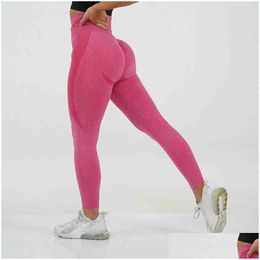 Pantalones para mujer Capris Mujeres Yoga sin costura Estilo europeo y americano Leggings para mujer Mujer Activa Flaco Fl Longitud Cintura alta Ajuste DHVKB