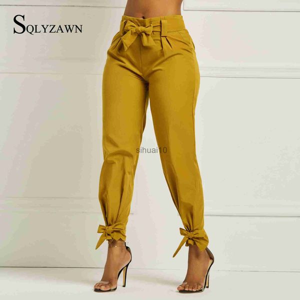 Pantalons pour femmes Capris Femmes D'été Couleur Unie Sarouel avec Ceinture Noeud Papillon Solide Pantalon Dames Casual Mode Vêtements Streetwear J230605