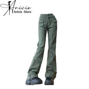 Pantalon féminin Capris Womens Army Goods Green Goods Jeans Bagsed Harajuku Pantalon Y2K Flash 90S Retro 2000 Vêtements indésirables 2024 Q240508