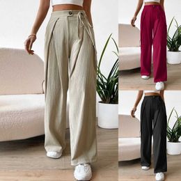 Damesbroek capris dames katoenen linnen broek Casual hoge taille tie side gepliceerde wide been broek Koreaanse strtwear y2k dames vrachtbroek y240422