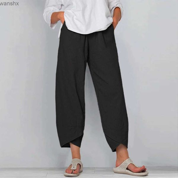 Pantalon féminin Capris Femme en coton Sac en lin décontracté pour femmes décontractées pantalon harem pantalon plus taille 2023L240429
