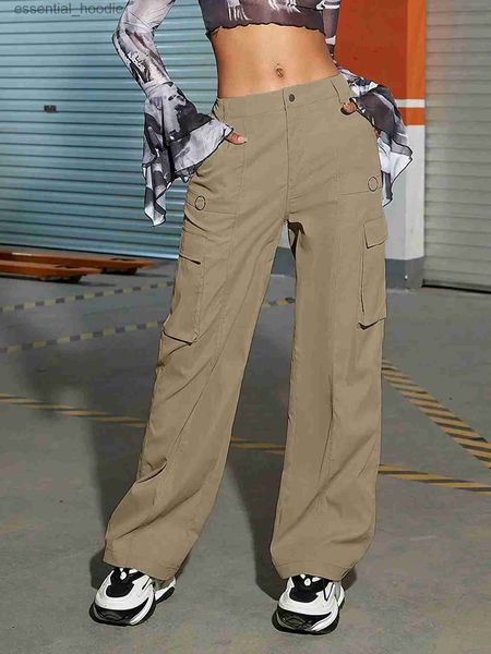 Pantalon féminin Capris Womens Flip Pocket Pocket Side Cargo Pantal