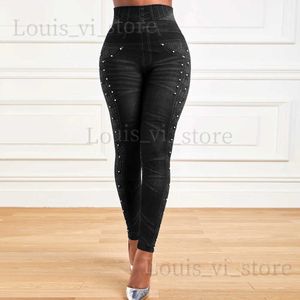 Pantalon féminin Capris Femmes Faux Jeans Denim Pantalons hauts High Wames Laggings Stretchy Stretchy Stretchy