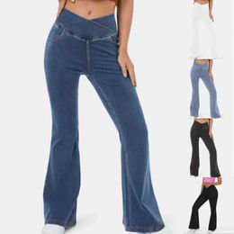 Pantalon féminin Capris Womens Flare Jeans Joggers denim Elastic Twisch Stretch Croche