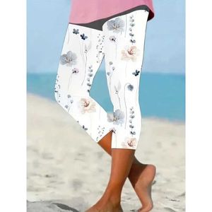 Damesbroek capris dames bloem print capri leggings damescasual slanke hoge taille leggings dames kleding y240422