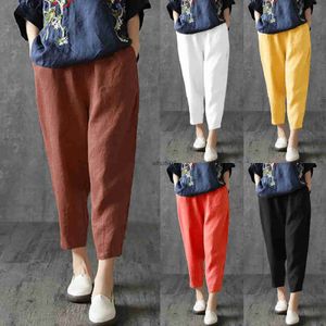 Damesbroek Capri Dames harembroek zomer katoen linnen Capri broek ademend enkellange broek casual retro losse moederbroek effen pocketL2403