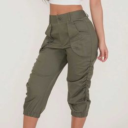 Pantalon féminin Capris Womens Loose Set Cargo Capri Pantalon Papier Sac High Waited Pantalon Cut Pantal