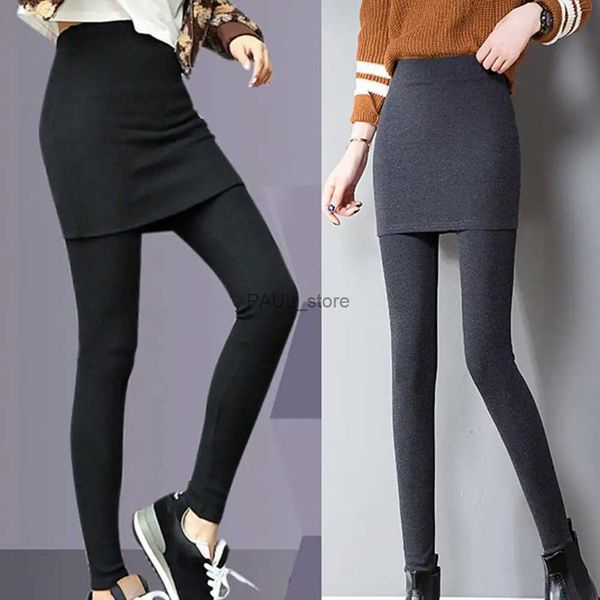 Pantalones de mujer Capris Falda para mujer Pantalones Color sólido Elástico Estilo coreano Leggings ajustados con falda para otoño inviernoL231211