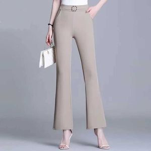 Damesbroeken Capris Dames lente/zomer nieuwe mode luxe hoog geregistreerde vaste kleurzakken splitsen casual veelzijdige wijd uitlopende broek y240504