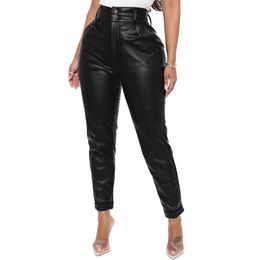 Pantalon femme Capris wsevypo PU cuir crayon pantalon femmes décontracté taille haute fermeture éclair pantalon couleur unie grande taille bas automne hiver pantalon mince 230615