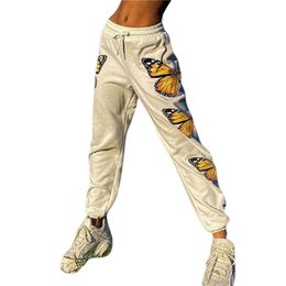 Damen Hosen Capris Xingqing Damen Sweat Pant Schmetterlingsdruck Harajuku Hose Elastische Taille Hoher Harem Weibliche Streetwear Sweatpant