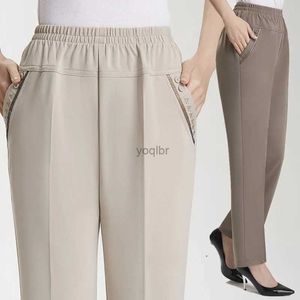 Damesbroeken capris xl-7xl grote dames broek lente/zomer ijs zijden elastische taille damesbroeken casual van middelbare leeftijd moeder elastische pantalonesl2405