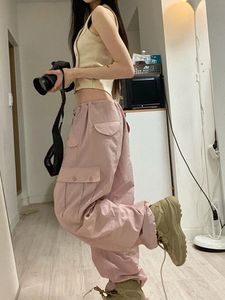 Pantalons pour femmes Capris Y2K Baggy Cargo Pants Low Rise Drawstring Fashion Pocket Kawaii Pink Casual Loose Sweatpants Women Pants Coquette Aesthetic 230809