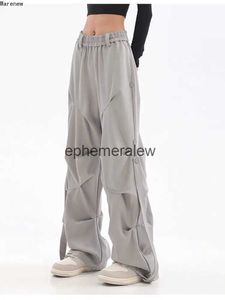 Damesbroeken Capri Y2K Casual Dames Wijde pijpen, elastische taille 2023 Herfst Koreaanse streetwear Oversized hoge joggers Grijze geplooide broek