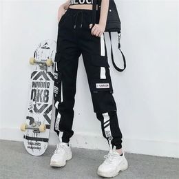 Pantalon femme Capris YBYR taille haute Cargo mode sport ample Harajuku Patchwork BF élastiques pantalon Streetwear 220916