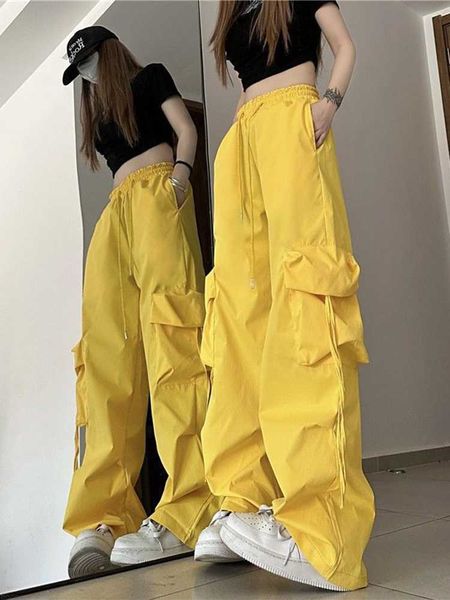 Pantalon Femme Capris Zoki Cargo Pant Femme y2k Streetwear Hip Hop Pantalon Décontracté Lâche Américain Taille Haute Grandes Poches À Lacets Mode Lady Pantalon