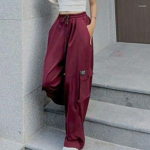Pantalons pour femmes Cargo pour femmes Baggy Pantalon décontracté Cordon élastique Taille haute Mode coréenne Y2K Hip Hop Streetwear Pantalon de survêtement Rouge