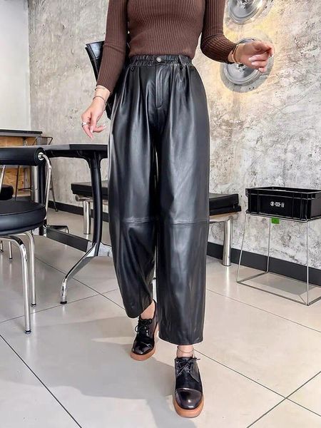 Pantalons pour femmes Cargo Femmes Y2k 2023 Mode coréenne Pantalon en cuir véritable Streetwear Casual Style ample