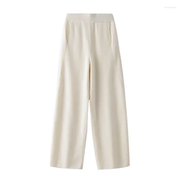 Pantalones de mujer Punto de Cachemira Pierna ancha Otoño e invierno Ropa exterior suelta Fregona de lana Cintura alta elástica Caída recta C