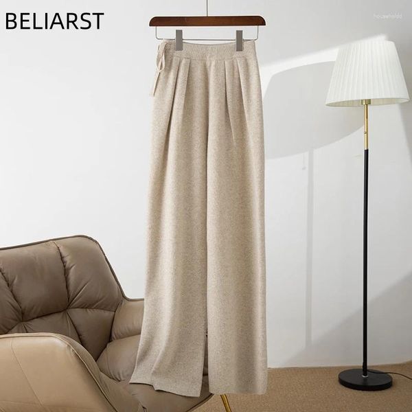 Pantalon pour femmes Cashmere printemps et automne 2024 Merino Wool Wide jambe haute mode tricot allongée